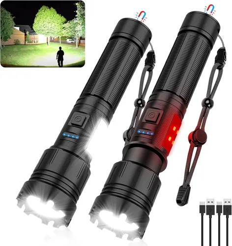 Vista 9 de Linterna magnética recargable de alta luminosidad, súper brillante con luz LED COB, USB C, 7 modos, con zoom, impermeable IPX6, linterna táctica