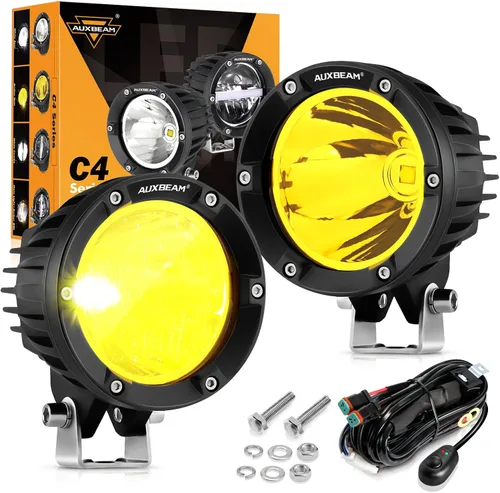 Vista 12 de Auxbeam C4 Series - Fundas protectoras redondas negras de 4 pulgadas, a presión, par PC Protective Covers, Snap-On Tool-Free Installation, Shields
