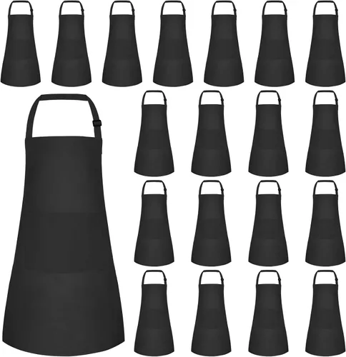 Vista 22 de Juego de 5 delantales para niños, delantal ajustable para niños con 2 bolsillos, delantal de chef para niños para pintar, cocinar, hornear, Negro