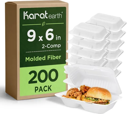 Vista 14 de KARAT EARTH Clamshell - Recipientes de alimentos para llevar [6 x 6 pulgadas, 500 unidades] Contenedores compostables para llevar, bagazo