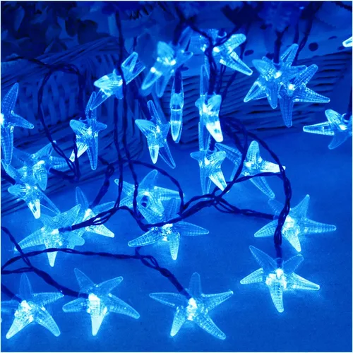 Vista 5 de Luces solares de estrella de mar, impermeables, de 15.7 pies, 20 luces LED de noche con estrellas de mar y océano, mar, mundo, luces de noche