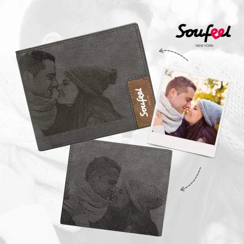 Vista 2 de SOUFEEL Billeteras personalizadas con fotos para hombres, billetera de cuero delgado con 2 imágenes, regalos personalizados para el día del padre