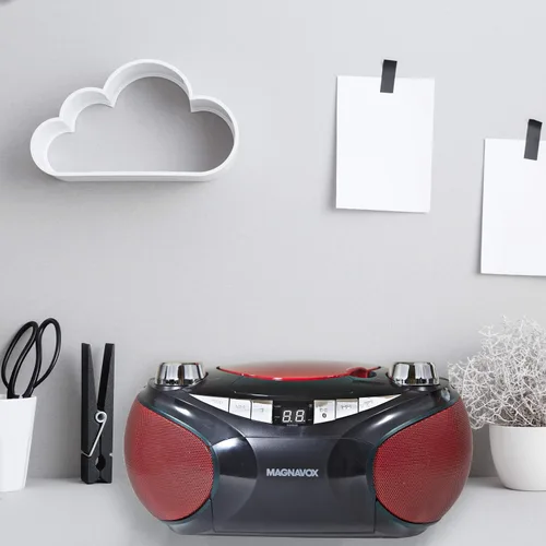 Vista 2 de Magnavox MD6949 Boombox de CD portátil de carga superior con radio estéreo AM/FM y tecnología inalámbrica Bluetooth en negro Compatible