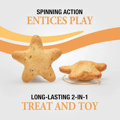 Vista 4 de Good 'n' Tasty Spinning Stars - Golosinas para gatos, bolsa de 1.5 onzas, regalo 2 en 1 y juguete hecho con pollo real, hígado de pollo y hierba