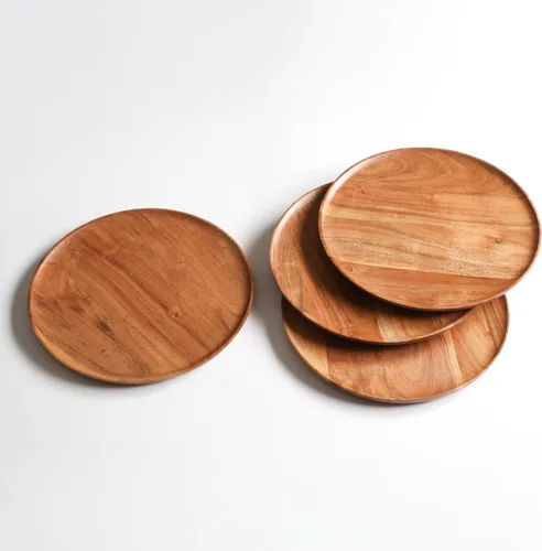 Vista 6 de Lightnpro - Platos redondos de madera de acacia, platos para aperitivos, mesa central, platos de servicio para ensalada, sándwiches, hamburguesas