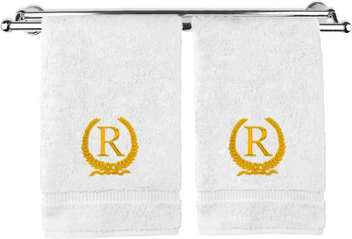 Vista 47 de Toalla de mano con monograma, regalo personalizado, 16 x 30 pulgadas, letra blanca bordada con diseño de corona en toalla negra, extra absorbente