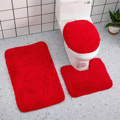 Vista 11 de Juego de alfombras de baño ultrasuaves antideslizantes, 3 piezas de felpilla para bañera, ducha y suelo de inodoro, color sólido absorbente de felpa