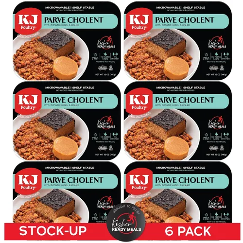 Vista 8 de KJ Poultry Kosher Parve Ready Meals - Cholent MRE Meals listas para comer, halal, (paquete de 12) preparadas para entrada totalmente cocida, estable