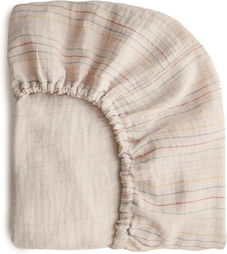 Vista 14 de mushie Sábana bajera ajustable de muselina extra suave para cuna, 192 hilos, 28 x 52 pulgadas (azul bebé)