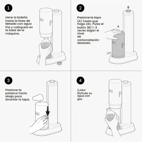 Vista 7 de Aarke Carbonator Pro, Máquina para Agua Espumosa y Carbonatada, Acero Inoxidable con Botella Reutilizable de Vidrio, Volumen 800 mL/27 fl oz