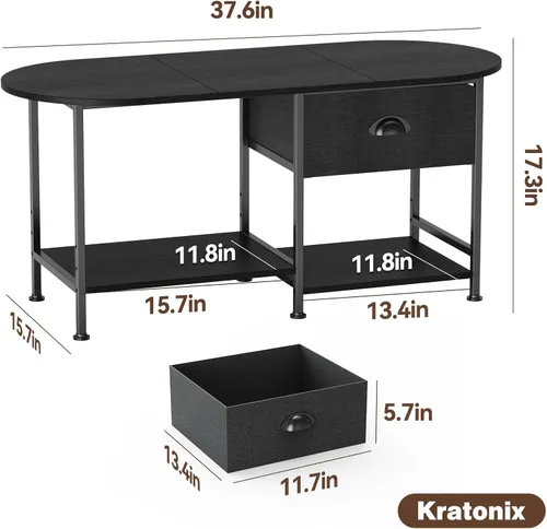 Vista 2 de Mesa de centro ovalada pequeña de 37 pulgadas con almacenamiento, mesa central de madera moderna para espacios pequeños, apartamento, oficina
