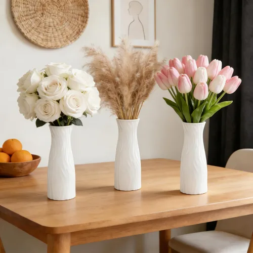 Vista 7 de SOUJOY Paquete de 10 jarrones de plástico compuesto, jarrón floral cónico blanco para decoración del hogar, pequeños jarrones irrompibles