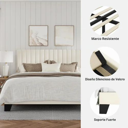Vista 6 de IOILORI Marco de cama tamaño Twin, plataforma tapizada de terciopelo con cabecera ajustable capitoné, marco resistente y listones, silencioso,