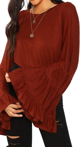 Vista 4 de Floerns Camiseta informal de manga larga con volantes y acampanados para mujer