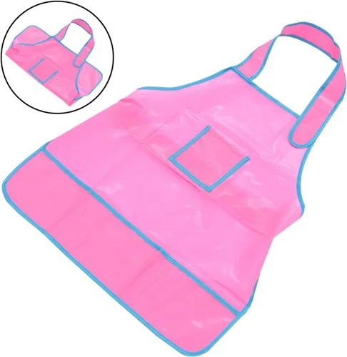 Vista 2 de GALPADA Delantal de pintura para niños, delantal de pintura, suministros de arte, delantal de plástico para niños, Rosado