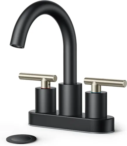 Vista 14 de FORIOUS Grifo de lavabo de baño de oro cepillado de 4 pulgadas, 2 agujeros