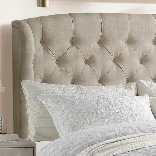 Vista 6 de Rosevera Josie Wingback - Base de cama con cabecera capitoné de altura ajustable, marco de cama tapizado de tela, soporte de listones de madera Gris