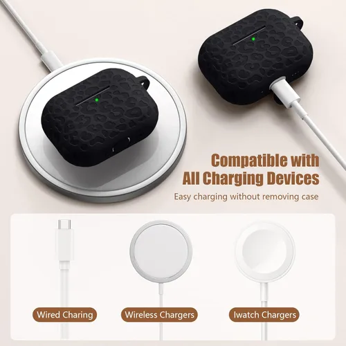 Vista 4 de Funda compatible con AirPods Pro 3 (2025), silicona suave compatible con Apple AirPods Pro 3 para mujeres, bonita funda Air Podspro3 con llavero