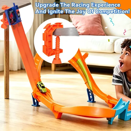Vista 2 de Track Clamp and Starter Gate Compatible with Hot Wheels Racetracks (4 Lane Startr Gate + 2 Clamp Combo)