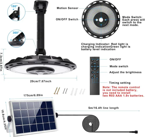 Vista 7 de Luz solar para interiores y exteriores, luces solares de movimiento con 5 modos, hasta 3000 lúmenes, luces colgantes impermeables para porche