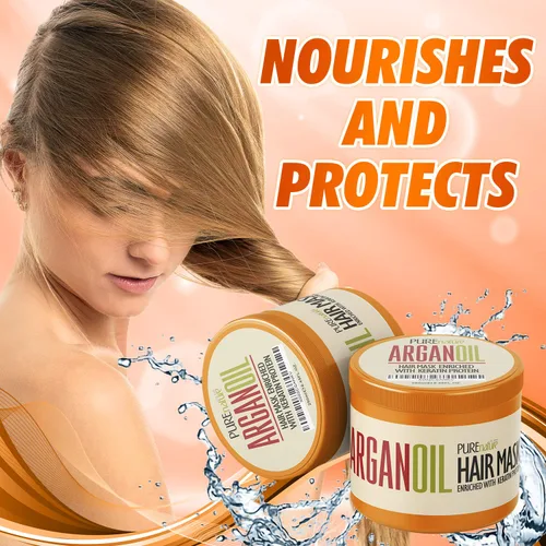 Vista 3 de Pure Nature - Máscara de aceite de argán marroquí y spray protector contra el calor con queratina para cabello seco y dañado, sin sulfatos, sin
