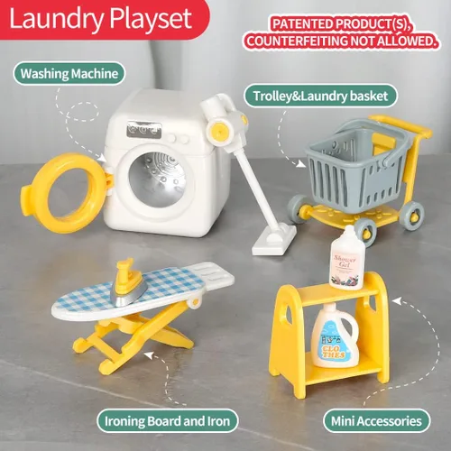 Vista 3 de TAKIHON Muebles para Casa de Muñecas, Juego de Juguetes de Cocina y Baño, Juego de Refrigerador y Lavadora para Niños, Accesorios en Miniatura