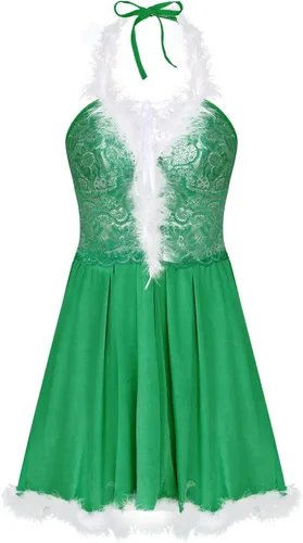 Vista 5 de Conjunto de lencería de Navidad para mujer, babydoll de terciopelo con espalda descubierta, mini vestido camisola