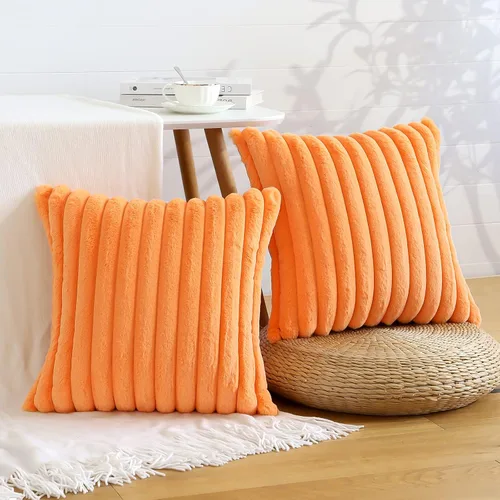 Vista 19 de Soleebee Juego de 2 fundas de cojín decorativo de terciopelo suave y acogedor, fundas de piel sintética de conejo para sofá, cama, silla, cojines