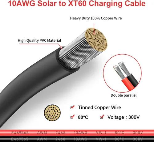 Vista 4 de ELFCULB Cable de carga solar de 10AWG a XT60, cable de extensión de panel solar para estación de energía portátil, River 600, generador solar