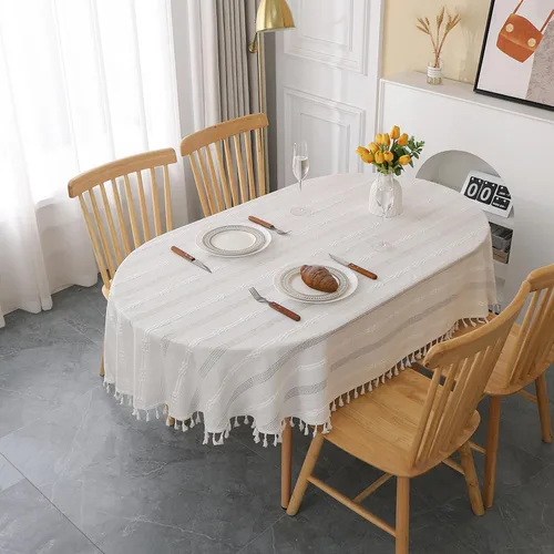 Vista 15 de Gernaice Mantel bordado de rayas rústicas con borlas cuadradas y pequeñas de algodón y lino, sin arrugas, lavable, para mesita de noche, café, Marrón