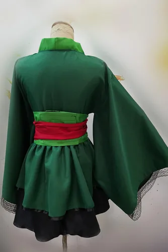 Vista 3 de Roronoa - Disfraz de cosplay de una pieza, kimono de capa de Halloween, color verde para hombre