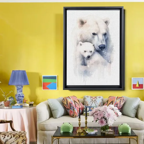 Vista 2 de Fox Mother Cub Print, In The Style Of Stencil-Based, Ivory, Kids Wall Art, Kids Wall Art Display, Mom And Baby Animal Art Print