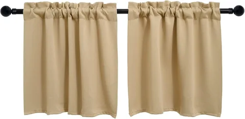 Vista 21 de Pickluc Cortina opaca de cocina de 20 pulgadas de largo, con bolsillo para barra, cortinas para ventanas pequeñas en sala de estar, sótano Beige