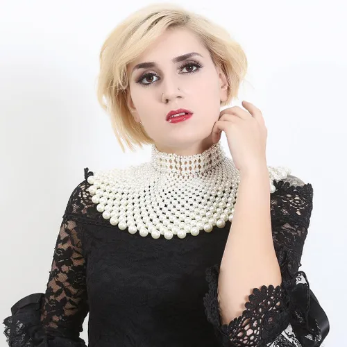 Vista 3 de Fine Fashion Collar de perlas egipcias hecho a mano con peto de cuentas para mujer, accesorios de gargantilla, Perla sintética