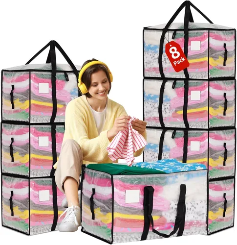 Vista 12 de Bolsas de mudanza resistentes extra grandes, cajas de mudanza, suministros de mudanza esenciales, contenedores de almacenamiento azules con tapas