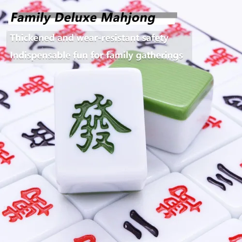 Vista 6 de drizzle Juego de Mahjong Chino - 146 Azulejos de Tamaño Medio de 1.3 Pulgadas con Instrucciones - Juego Profesional de Mah Jong Verde [專業中式麻將]