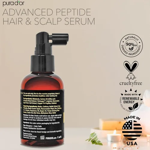 Vista 6 de PURA D'OR Suero avanzado para el cabello y el cuero cabelludo, para adelgazamiento del cabello con triple péptido de cobre, cafeína, mezcla