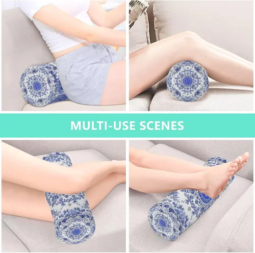 Vista 7 de Rollo cervical para el cuello, almohada redonda de porcelana azul y blanca, almohada de espuma viscoelástica lavable, almohada de refuerzo