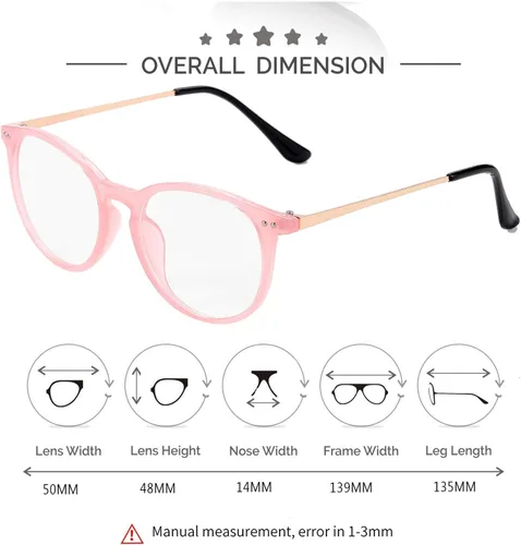 Vista 5 de Kursan Lentes falsos de lente transparente sin receta para mujeres y hombres, lentes redondos retro con marco de metal