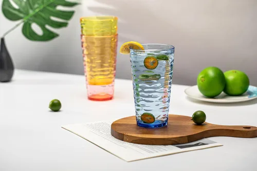 Vista 4 de Vasos de plástico de 20 onzas, vasos de acrílico de alta calidad, juego de 6 vasos azules reutilizables, apilables, sin BPA, a prueba de roturas