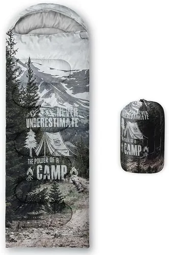 Vista 19 de Saco de dormir para adultos y niños, furgoneta de campamento de montaña verde, ligero, cálido, portátil, para interiores y exteriores, impermeable