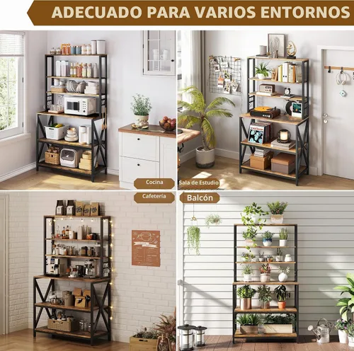 Vista 4 de Yaheetech - Estantería de cocina de 6 niveles, mesa de café de 31.5 pulgadas, gabinete para microondas de estilo granja para espacios pequeños