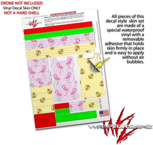 Vista 4 de Skin Decal Wrap 2 Pack Compatible with DJI Ryze Tello Flamingos on Pink Drone NOT Included