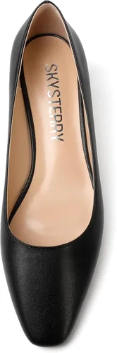 Vista 4 de SKYSTERRY Zapatos de tacón bajo grueso para mujer, con puntera cuadrada, de 2 pulgadas