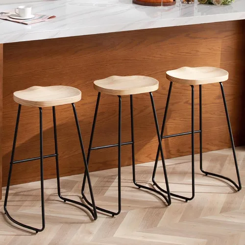 Vista 21 de HeuGah Juego de 2 taburetes de bar, taburetes de bar de 26" de altura de mostrador con pata de metal, taburetes de bar rústicos sin respaldo
