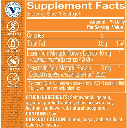 Vista 3 de The Vitamin Shoppe Luteína 40MG - Salud ocular, apoyo de la visión y protección de la luz azul, antioxidante carotenoide (60 cápsulas blandas)