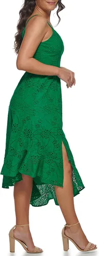 Vista 3 de GUESS Women's Asymmetrical Cotton Eyelet Midi Contemporary Dress