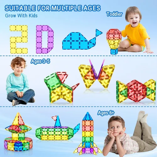 Vista 2 de Azulejos Magnéticos Bloques de Construcción para Niños Pequeños, Juguetes Montessori Magnéticos para Niños y Niñas de 3+ Años, Juegos Educativos