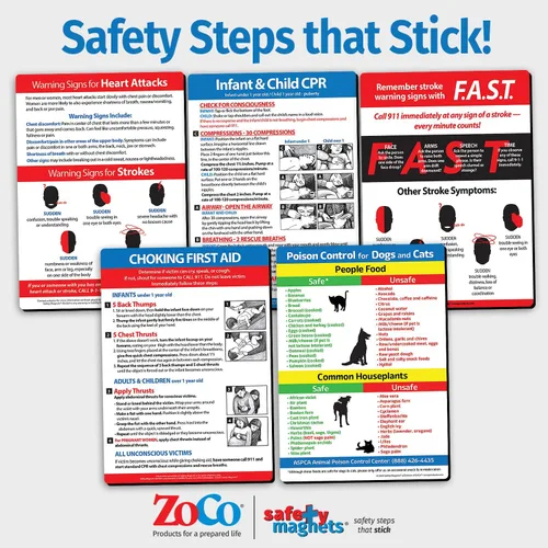 Vista 4 de Safety Magnets by ZOCO - Imán de primeros auxilios de asfixia - Instrucciones de maniobra Heimlich para bebés, niños y adultos - Guía de seguridad