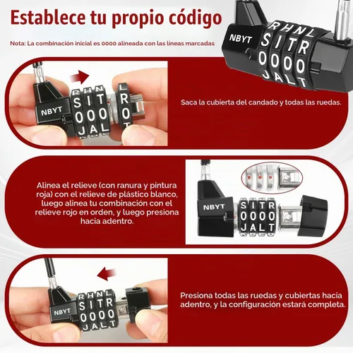Vista 6 de Cerraduras de cable con letras, texto, combinación de palabras, cuerda de cable de acero con código reiniciable para bicicletas, taquillas